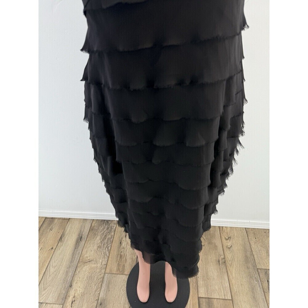 London Times Womens Size 16 Black Ruffle Tiered Raw Hem Cocktail Shift D… - Picture 5 of 15